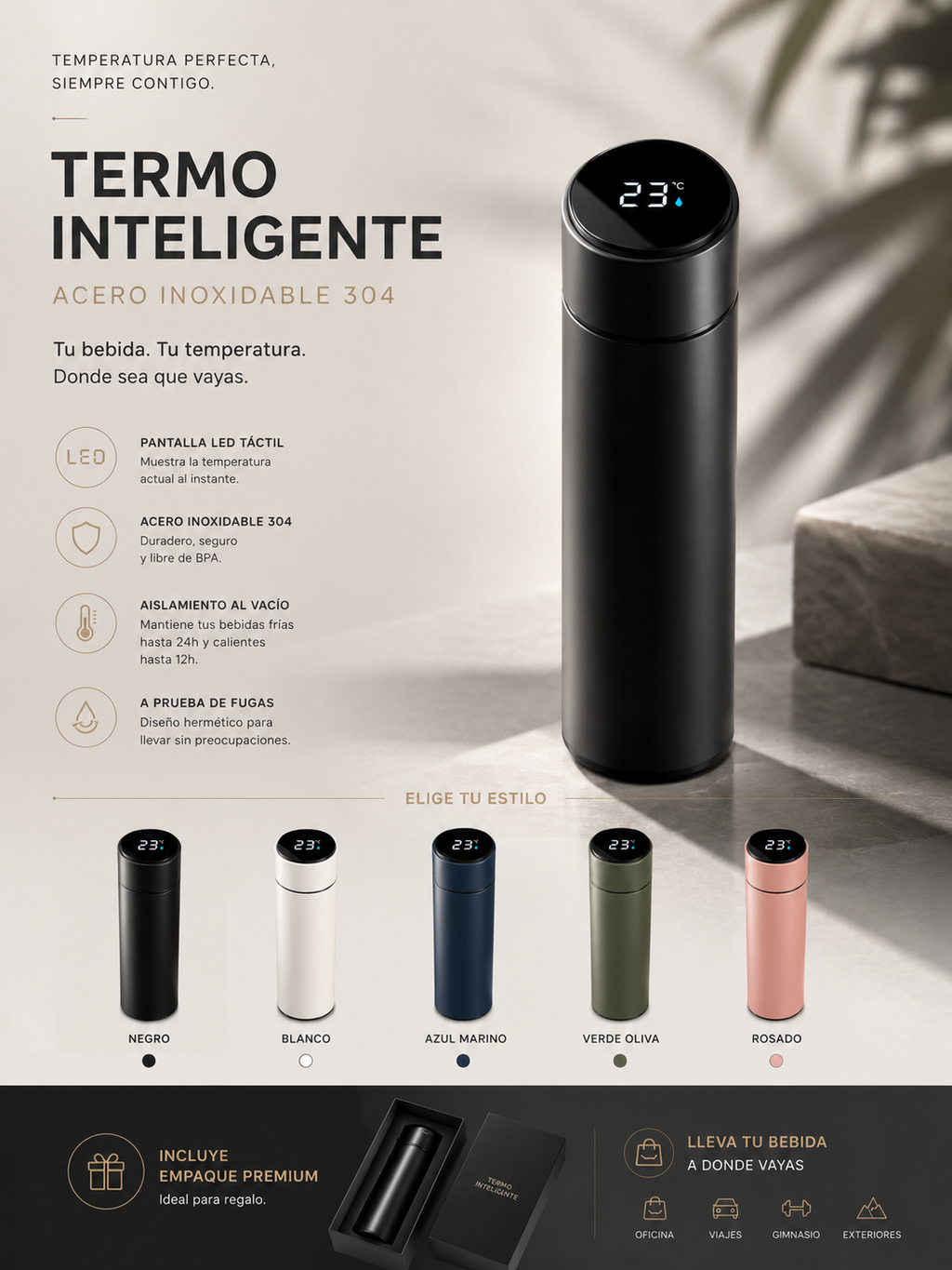 Termo Inteligente de Acero Inoxidable con Temperatura