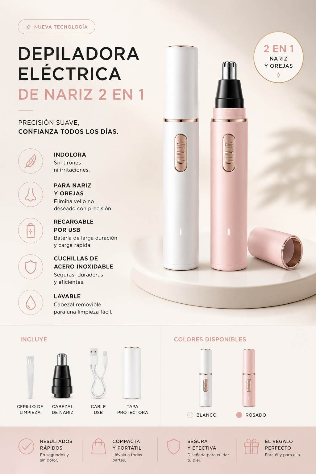 Depiladora eléctrica indolora 2 en 1