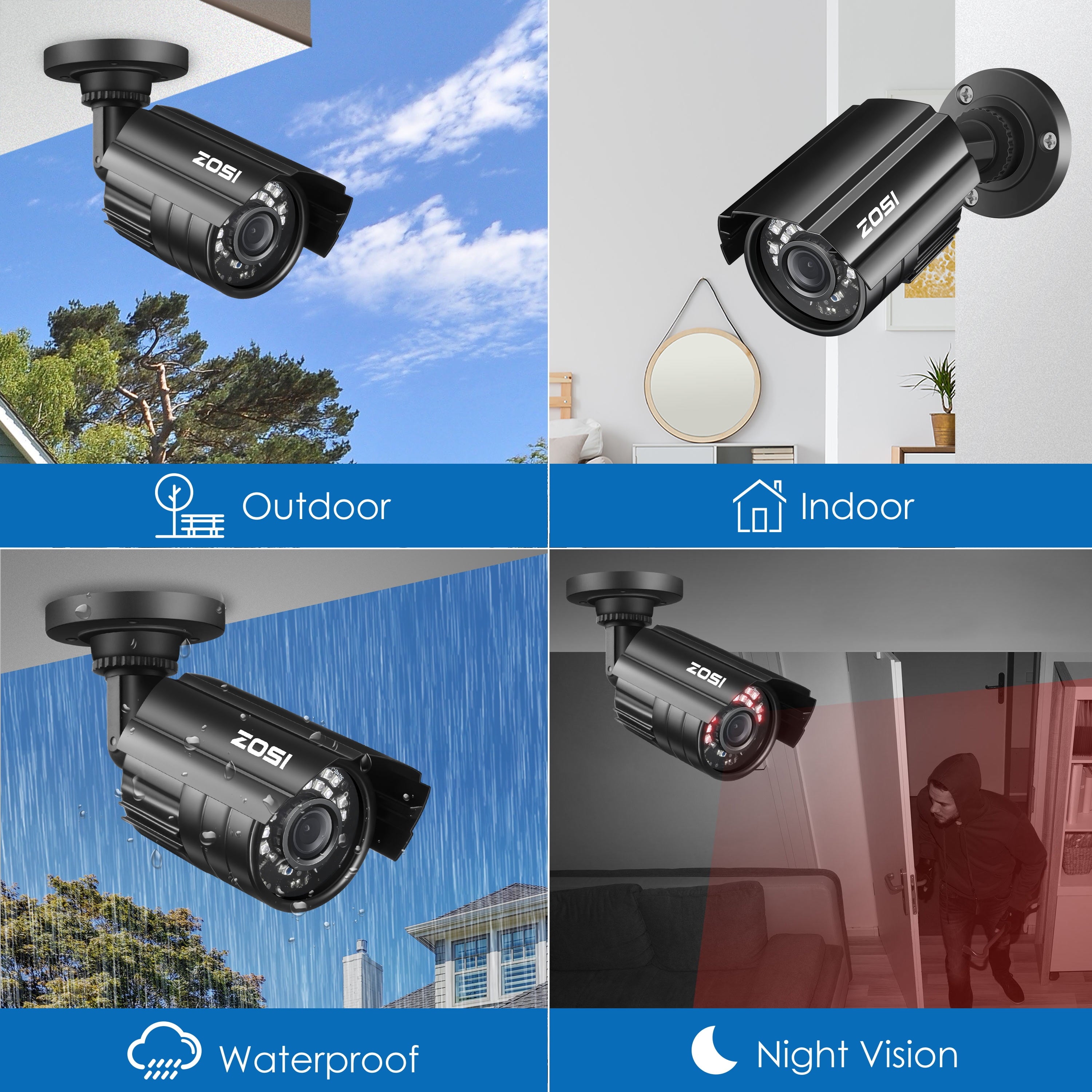 Secure Your Space with the 1080P HD TVI Security Camera - Versatile 4-in-1 Wired Bullet Camera for Indoor and Outdoor Use with Night Vision