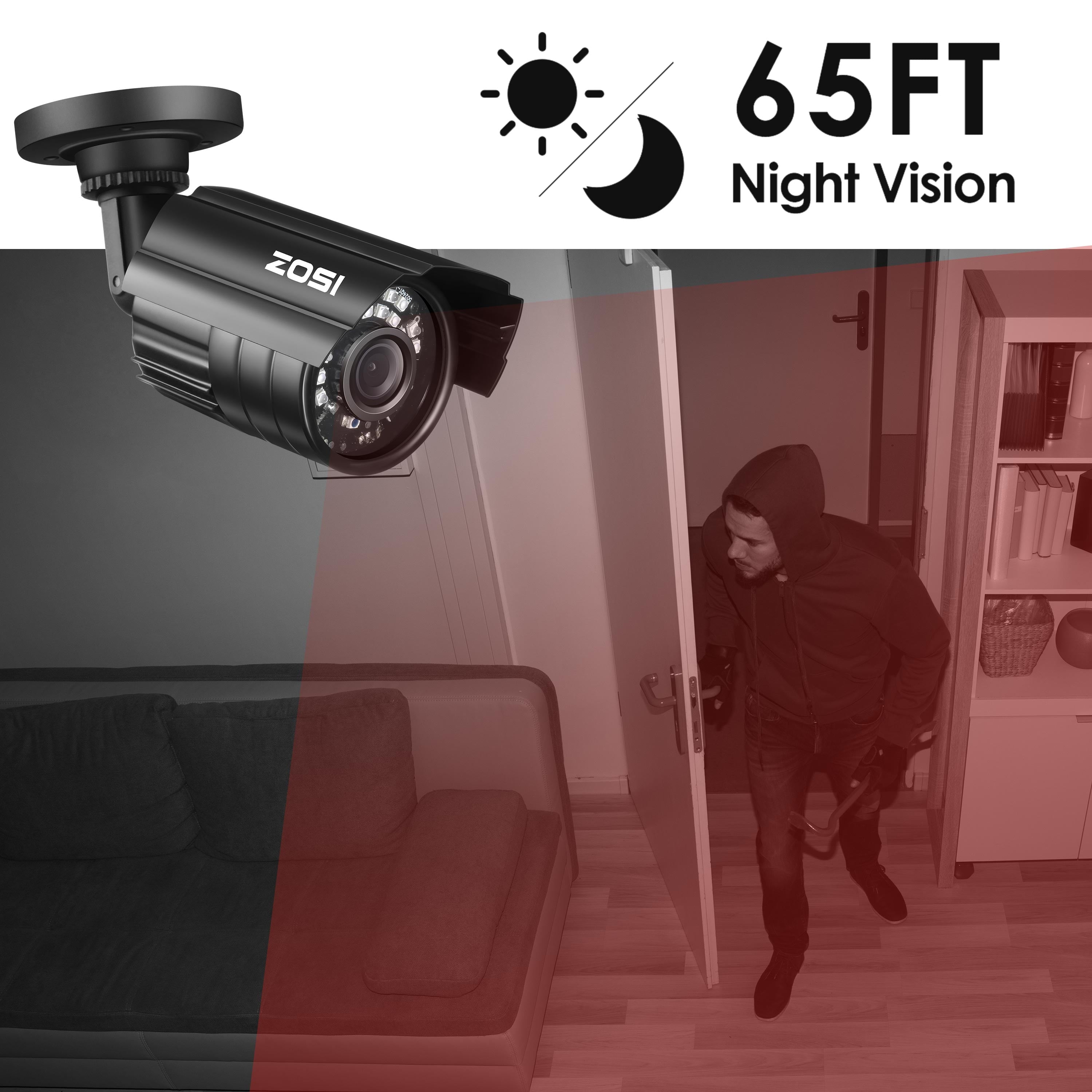 Secure Your Space with the 1080P HD TVI Security Camera - Versatile 4-in-1 Wired Bullet Camera for Indoor and Outdoor Use with Night Vision